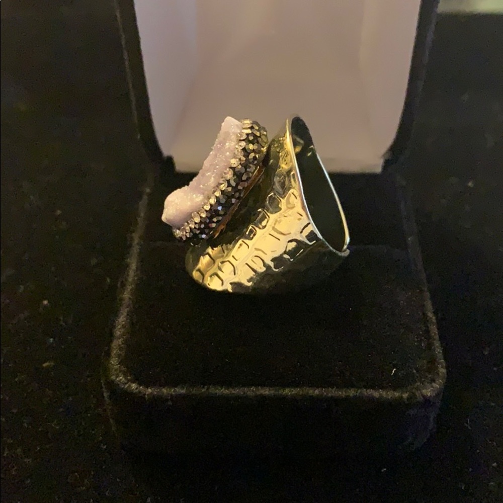 Lavender Druzy Agate Geode Rhinestone Ring - Picture 2 of 4